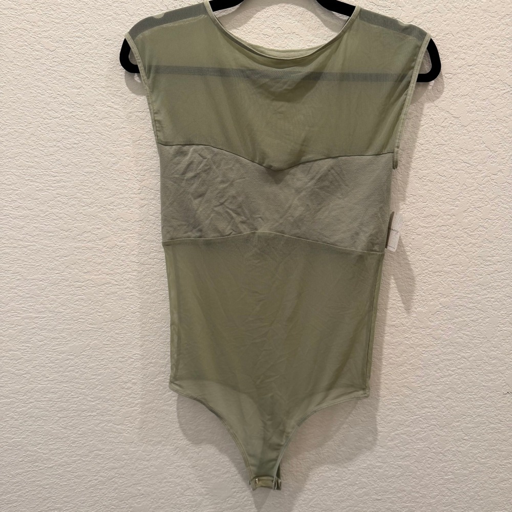 Intimately Free People Moss Green Mesh Panel Sleeveless Bodysuit M/L FT1507